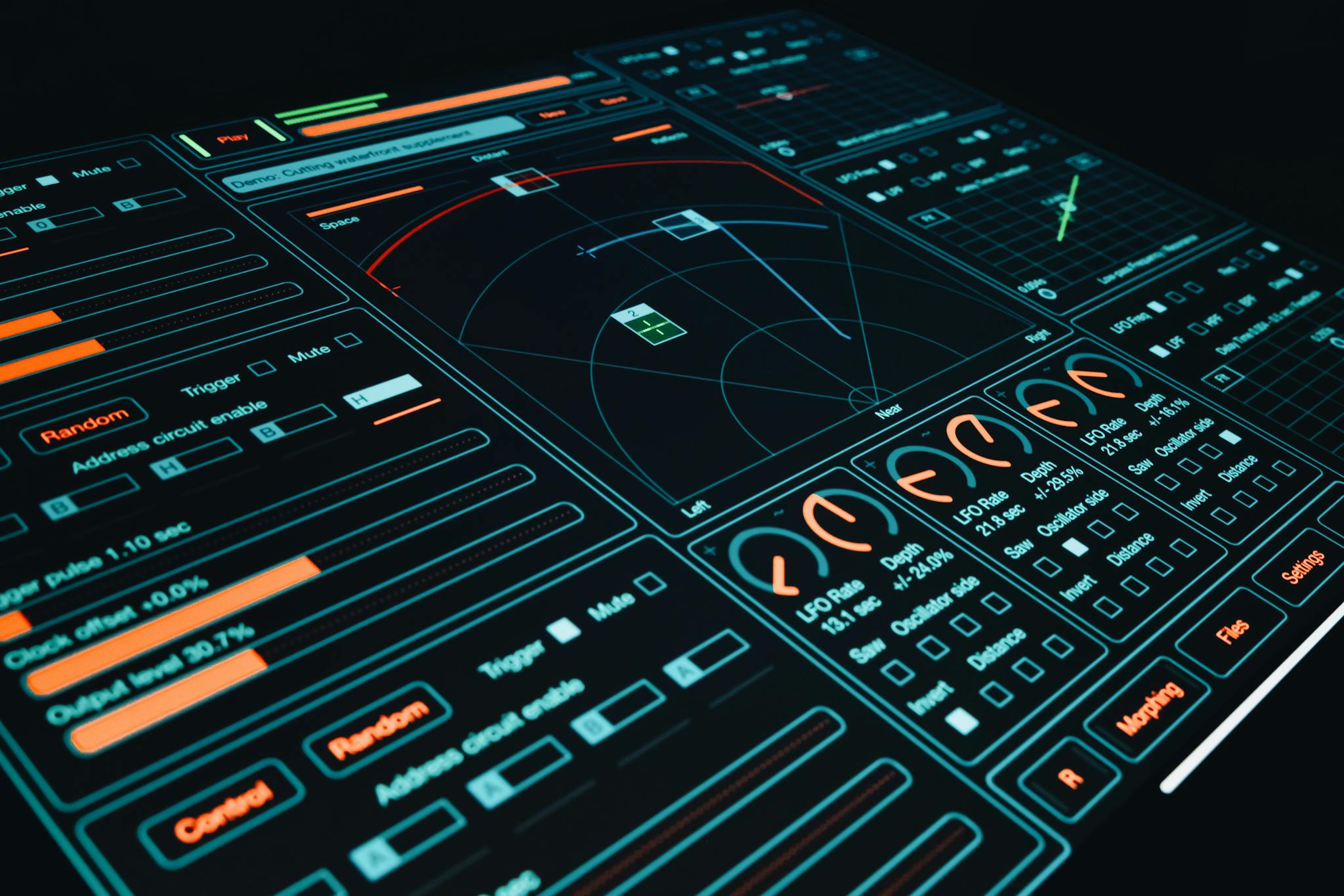 Dynamic digital interface showcasing technology with interactive design elements and controls.